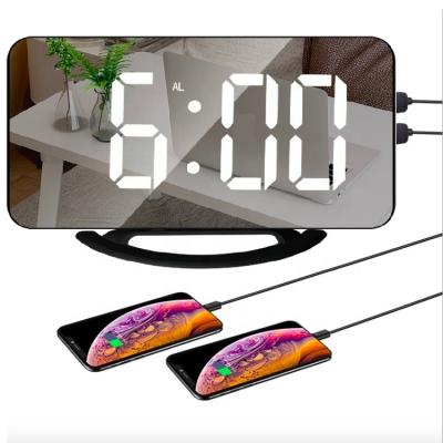 China LUMINOVA Led Digital Mirror Touch Button Alarm Clock New Model USB Rechargeable Digital Alarm Clock for sale