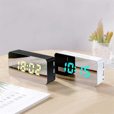 China Calendars Sleep Mirror Light Digital Led Alarm Clock With 2 USB Charger Charging Ports for sale