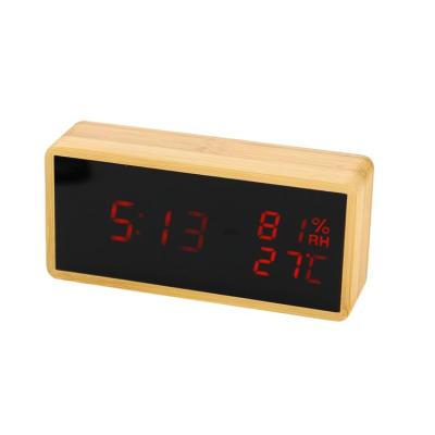 China Sizes Square Bedside Digital Led Bamboo Alarm Clock for sale