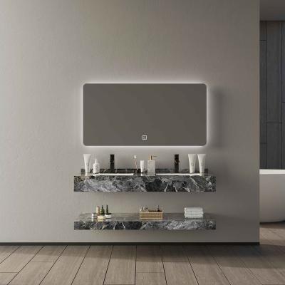 China Modern Luxurious Modern Bathroom Basin Vanity With LED Mirror Hot Sales Double Slate Bathroom Sinks High Quality Wall Hung Basin for sale