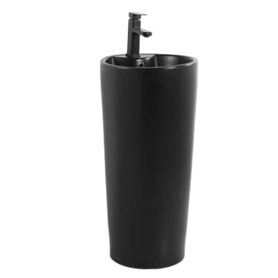 China Modern Black Color One Piece Wash Basin Free Standing Wash Basin For Bathroom for sale