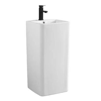 China Modern Sanitary Freestanding Ceramic Sink Square Pure White Wash Basin With Pedestal for sale