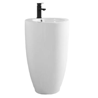 China Modern Modern Washroom Round Floor Standing Ceramic One Piece Bathroom Hand Wash Pedestal Sink for sale