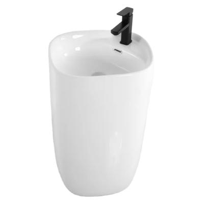 China Top Quality Modern Free Standing One Piece Bathroom Art Basin Ceramic Hand Wash White Pedestal Sink for sale