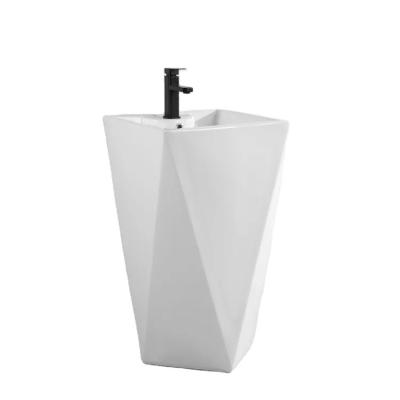 China Diamond Shape Freestanding Sink Hand Modern Bathroom Sink With Pedestal for sale