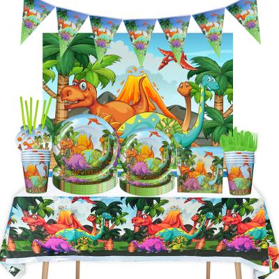 China Festival Decoration Dinosaur Birthday Party Cutlery Paper Plate Paper Napkin Tablecloth Party and Holiday Supplies Set for sale