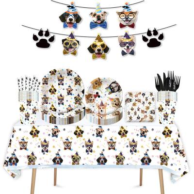 China Festival Decoration Pet Birthday Party Supplies Cutlery Set Paw Dog Children Disposable Birthday Party Dog Birthday Cake Decorating Gifts for sale