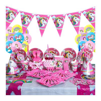 China Festival Decoration Unicorn Disposable Birthday Party Cutlery Paper Cup Paper Napkin Tablecloth Kids Set Party Supplies Party Masks for sale