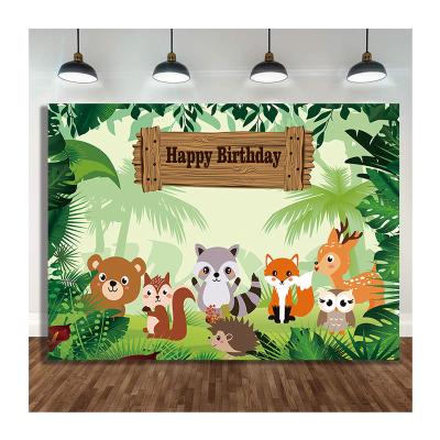 China Festival Decoration Brown Woodland Jungle Forest Animals Birthday Party Backdrop Banner Gift Decoration Shoot Background Photo Party Supplies for sale