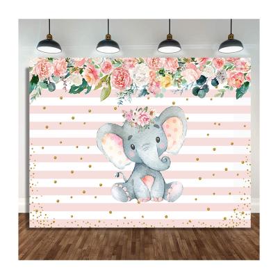 China Festival Decoration Pink Elephant Baby Birthday Party Backdrop Banner Baby Decor Gift Hanging Wall Decor Photo Photography Background Party Supplies for sale