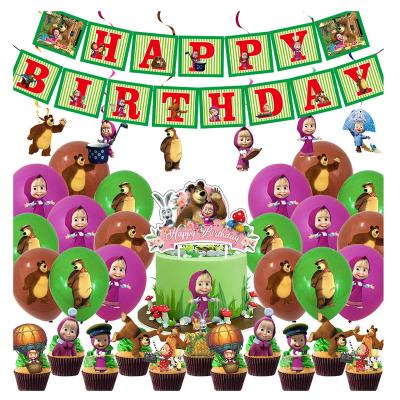 China Festival Decoration Masha and Bear Birthday Party Supplies Banner Party Balloons Cake Inserts Spiral Set Party Decor Supplies for sale