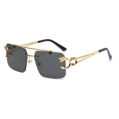 China Fashion Sunglasses fashion gold tiger sunglasses metal square rimless cut edge sunglasses cool men's and women's glasses cross-border for sale