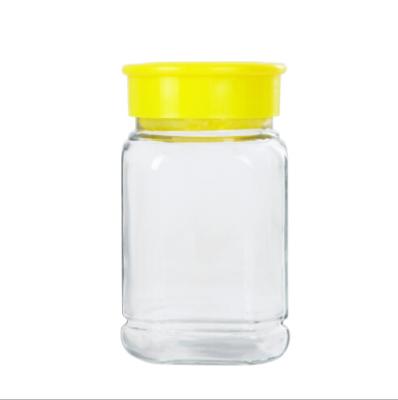 China Viable Custom Design 500ml 1000ml Octagonal Marinate Glass Jar With Yellow Plastic Lid for sale