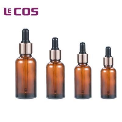 China 30ml Essential Oil Cosmetic Dropper Bottle With Rose Gold Aluminum Dropper for sale