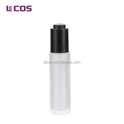 China Personal Care 30ml Frosted Glass Bottle With Black Matt Pump Dropper for sale