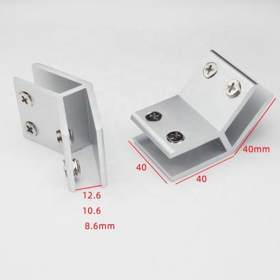 China 4-12mm Thickness Panel 90/135/180 Degree Aluminum Flange Glass To Clip Metal Glass Bracket Support No Drilling 2 Ways Panel Flange for sale