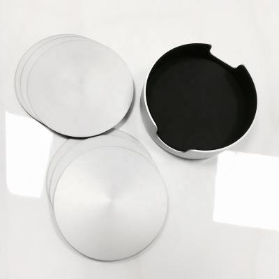 China Silver Round Stocked Aluminum Alloy Metal Coaster Sets 4 Pcs Cup Mat With Soft EVA Foam Bottom Hot Or Cold Drink Coaster for sale