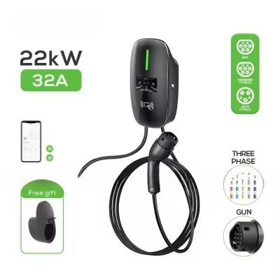 China Withstand Voltage 2000V EV Charger Type 2 European Standard 22kW 32A Wall-mounted AC EV Charging Station with 5m Cable for sale