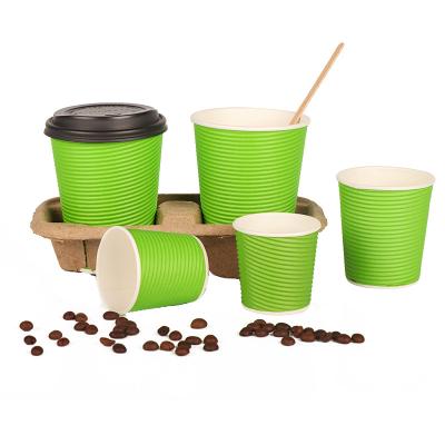 China Recycled Materials PLA Paper Cup Ripple Wallpaper Disposable Hot Coffee Cups Custom Printed Paper Cups for sale