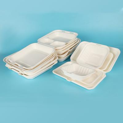 China Disposable Lunch Container Biodegradable Paper Pulp Tableware Sugarcane Bagasse Food Container for sale