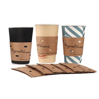 China Disposable Protective Heat Insulation Drinks Disposable Corrugated Hot Cup Sleeve Wrapping Paper Holder Cup Sleeves for sale