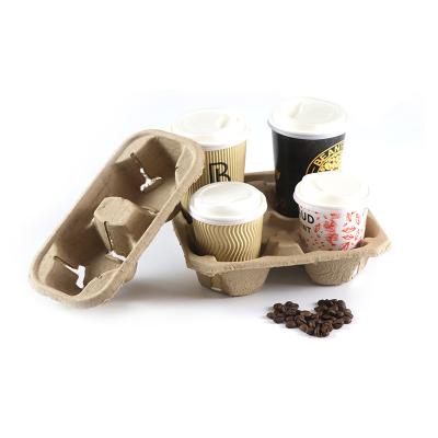 China Biodegradable Paper Coffee Cup Tray Paper Cup Holder Takeaway Pulp Packaging Cup Holder for sale