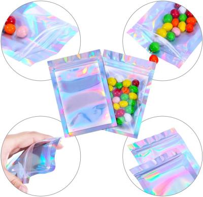 China Moisture Proof Seal 3 Side Resealable Zip Lock Smell Proof Mylar Holographic Laser Bag for sale