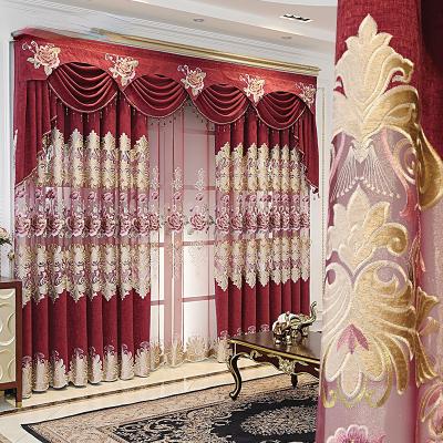 China European Style Fire Retardant Curtains For Dining Room Bedroom Luxury Snowy Living Light Embroidered Drapes Drapes Valance Red Drapes for sale