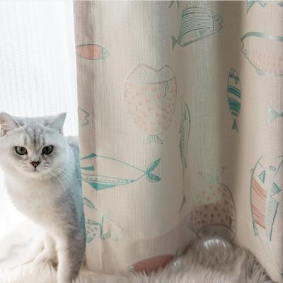 China Fire Retardant Curtains for Modern Nordic Simple Japanese Fish Jacquard Linen Jacquard Living Bedroom Cotton Living High Shading Blackout for sale