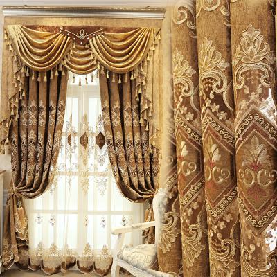 China Modern European Style Curtains For Living Dining Room Bedroom Light Luxury Chenille Embroidered Drapes Blue Coffee And Green Drapes for sale