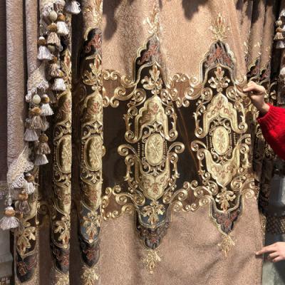 China Classy Chenille of the atmosphere of European-style flame-retardant luxury curtains in the living room embroidered coffee color bedroom up-to-date curtains for sale