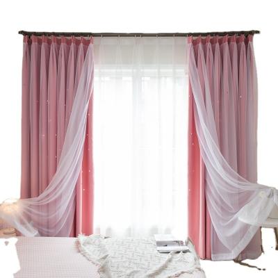 China Ready Made Blackout Star Blue Pink Kids Room Designs Black Window Hollow Drapes Luxury Curtains For Living Room for sale