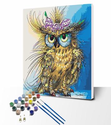 China Custom Animal Wall Art With Acrylic Paint Owl Number Canvas Pictures Kit Diy Canvas Paintings By Customization for sale