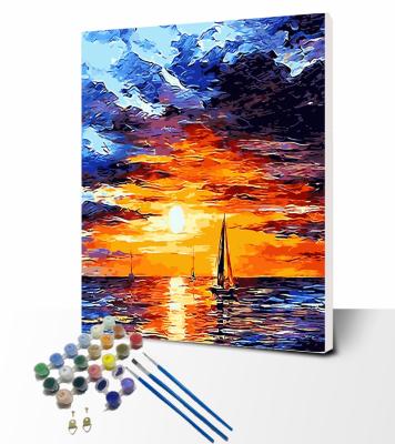 China Custom Customization Sailboat Sunset Landscape Sea Painting Diy Acrylic Painting By Numbers Kits Wholesale for sale