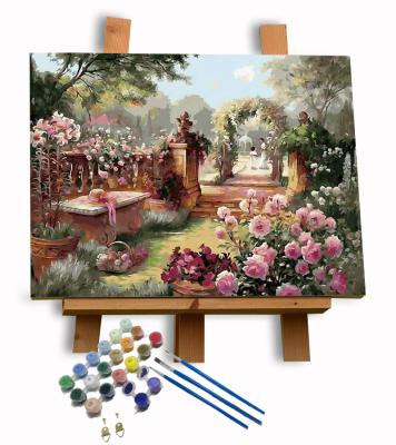 China Custom Hot Customization Morden Style Spring Garden House Scenery Painting By Numbers Kits Paint By Number for sale