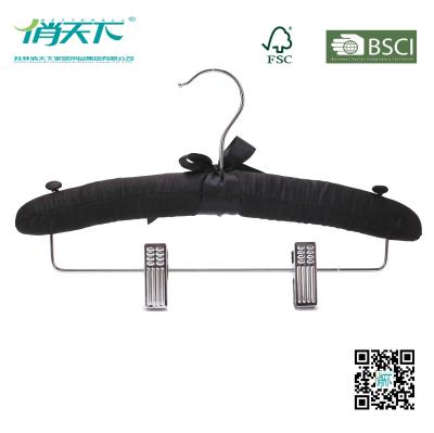 China Betterall High-end Black Satin Pants Hanger with Non-slip Clips for sale