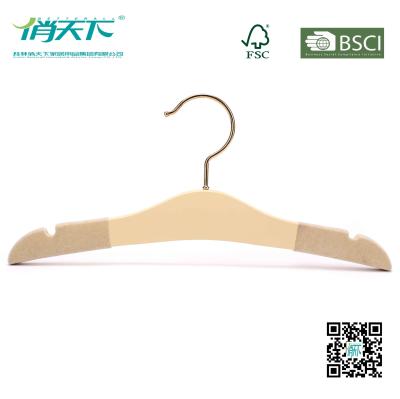 China Betterall Superior Khaki Wooden Kids Hanger with Non-slip Shoulder for sale