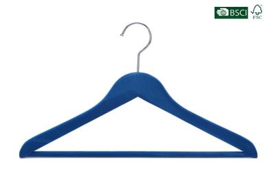 China Hot Sale Betterall Blue Color Solid Wood Velvet Shirt Hanger With Pant Bar for sale