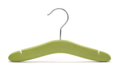 China Betterall Non Slip Velvet Finished Green Colored Home Usage Wooden Kids Coat Hangers for sale