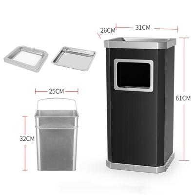 China Factory direct sales outdoor/home public vertical rectangular hotel trash can trash can with ashtray for sale