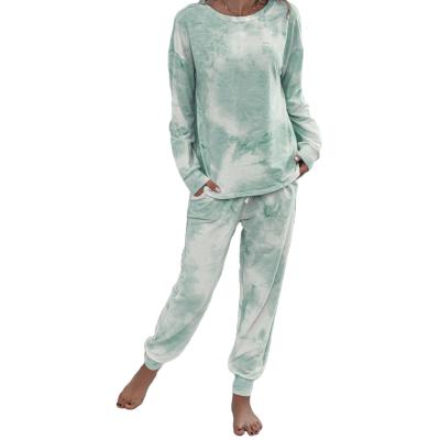 China Breathable Women Tie Dye Printed Pajamas Set Long Sleeve Tops With Shorts Lounge Set Casual Two Piece Sleepwear for sale