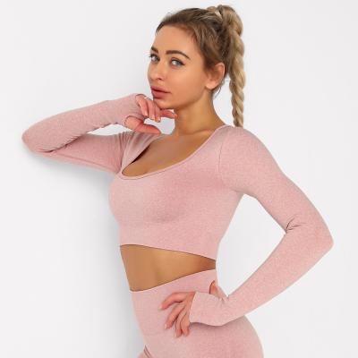 China Breathable Custom Casual Sports Yoga Top Workout Long Sleeves Fitness Wear Women Gym Crop Top for sale