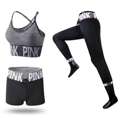 China Breathable Workout Clothes For Women Exercise Yoga Equipments Set Ladies Gym Wear 3 PCS Seamless Set for sale