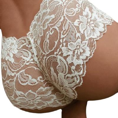 China Breathable women lace up sexy panties hollow out ladies transparent sexy perspective panties lace underwear lingerie floral panties for sale