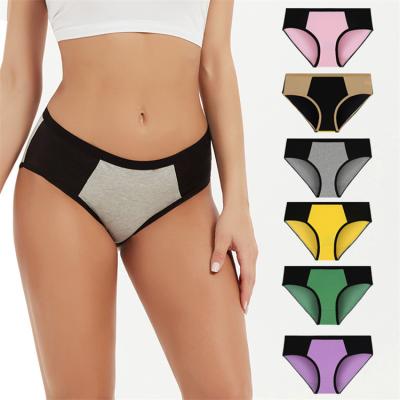 China Hot Sale QUICK DRY Ladies Mid Waist Panties Splicing 5XL Color Ladies Plus Size Female Cotton Panties Breathable Pure Underwear for sale