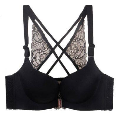 China Sexy Seamless Bra Front Lace Back Button Ladies Underwear Hot Front Open Bra Buckle Gather New Design QUICK DRY for sale