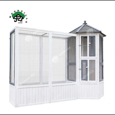 China Large Breathable White Hexagonal Unique Wooden Bird House Outdoor Wooden Bird Cage for sale