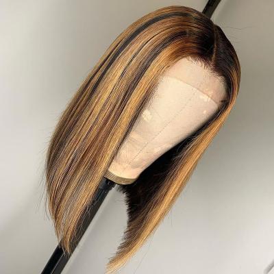 China Straight Bob Lace Front Human Hair Wigs Pre Plucked Bob Wigs Highlight Brazilian Virgin Hair Glueless Lace Wigs Short 13x4 T1B/4/27 For Woman for sale