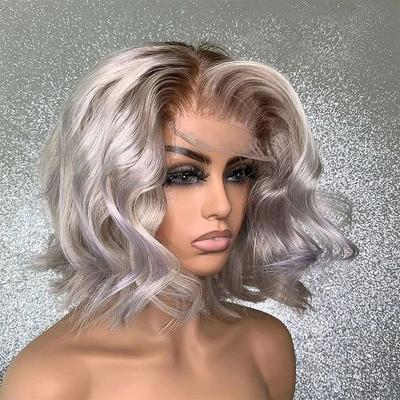 China Gray Wigs Human Hair 180% Loose Wave Bob Lace Front Wigs Pre Density Plucked Brazilian Virgin Hair Glueless Short Wigs For Woman for sale