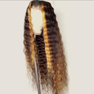 China Deep Wave Cuticle Highlight Wig Hair Cuticle Aligned Ombre 4/27 4X4 Lace Closure Wig Pre-Plucked Brazilian Hair 180% Density 10-28